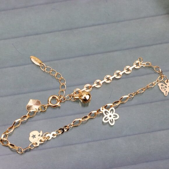 "Rose Gold Butterfly & Flower Charm Anklet, XPAL1037 - Picture 1 of 12